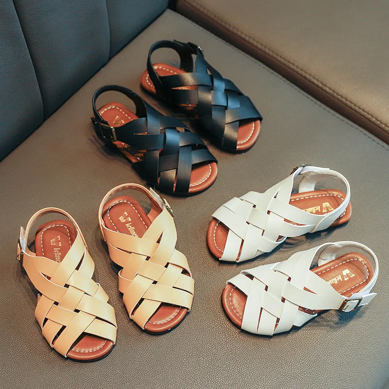 

Children's Sandals for Boys Girls Unisex Woven Style Kids Beach Shoes Cut-outs Fashion Anti-kick Vintage Style Fish Mouth 23-34