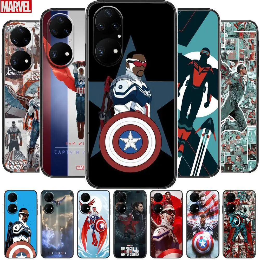 

Falcon Marvel Phone Case For Huawei p50 P40 p30 P20 10 9 8 Lite E Pro Plus Black Etui Coque Painting Hoesjes comic fas