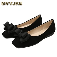 mvvjke flats women fashion butterfly knot square toe party leather ballerinas plus size 33 43 shallow ladies flats