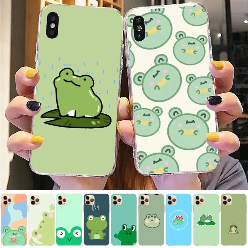 

Yinuoda Mint green Funny The Frog cute cartoon Phone Case for iPhone 11 12 13 mini pro XS MAX 8 7 6 6S Plus X 5S SE 2020 XR case