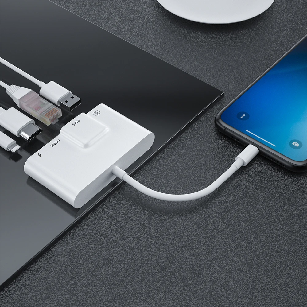 Адаптер RJ45 Ethernet HDMI lightning для iPhone11Pro/iPad OTG USB устройство чтения камеры проводной
