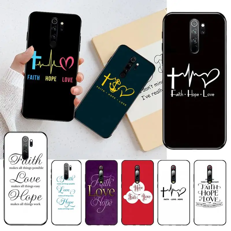 Простая надпись Love Вера Надежда черного цвета для Redmi Note 9 8 8T 8A 7 6 6A Go Pro Max