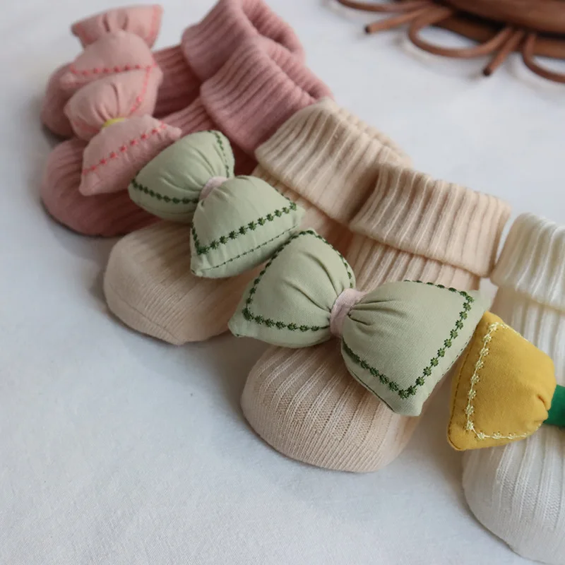 5Pairs/lot 0-3 Yrs old mesh children's boat socks girls boys toddlers combed cotton newborn socks large bow decoration baby sock