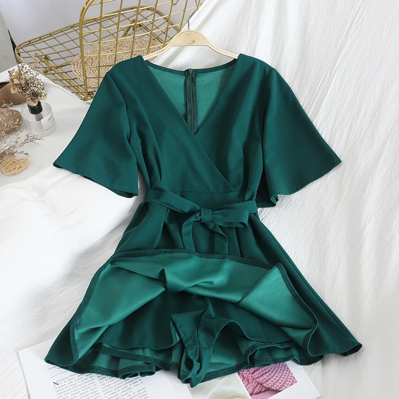 Женское платье с высокой талией повседневное однотонное v-образным вырезом и