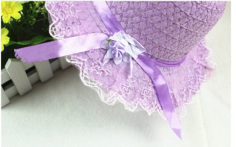 От 2 до 6 лет для маленьких девочек Летняя Пляжная соломенная шляпа с кружевным