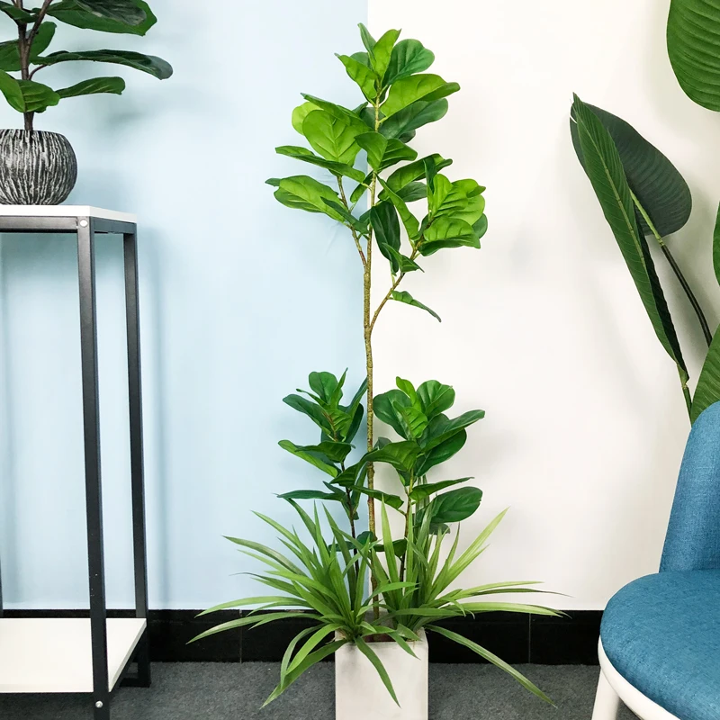 

113cm/125cm Large Artificial Ficus Plants Tropical Banyan Tree Fake Jungle Palm Leaves Plastic Foliage Plants Branch for Home