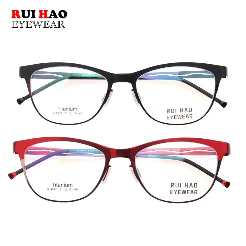 Брендовые женские очки Rui Hao оправа для очков в форме кота из чистого титана 2