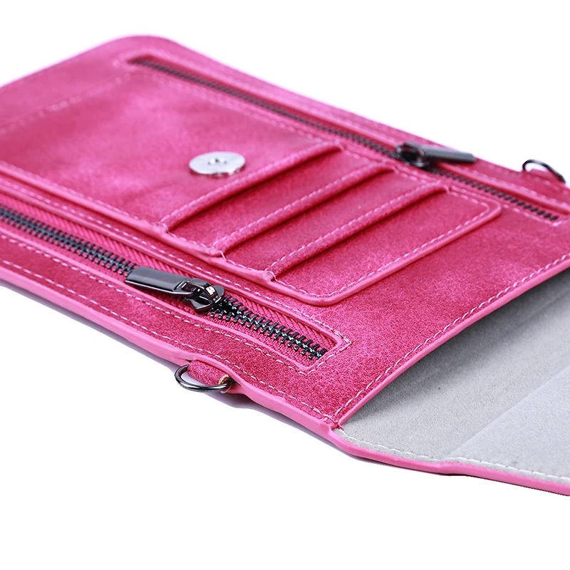 

PU Leather Woman Men Solid Phone Bags Earphone Pack Double Zipper Crossbody Bag Travel Outdoor Sport Shoulder Bag