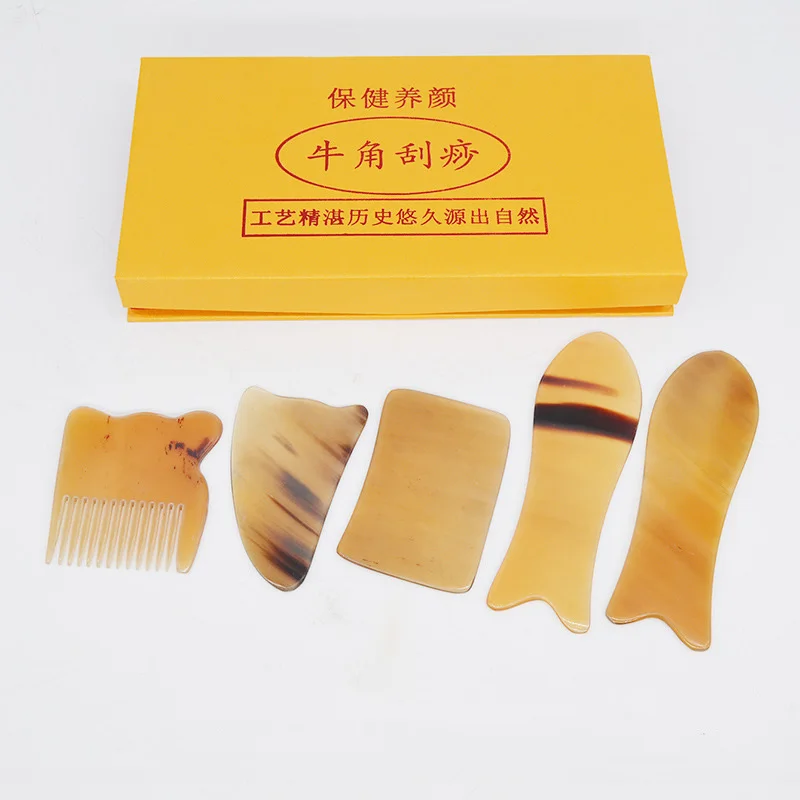 

5 шт. натуральный с цифрами и рожками на капюшоне; Пчелиный воск смола доска гуаша массаж комплект выскабливание пластины палку акупунктурн...