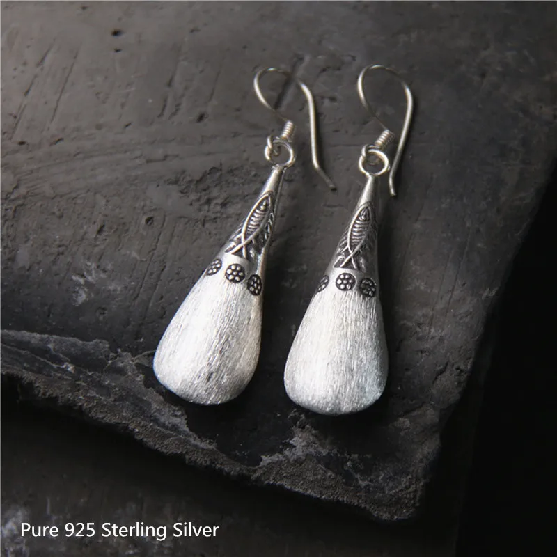 Buyee тайский серебряный Этническая Серьга резной узор Винтаж Стиль щеткой с