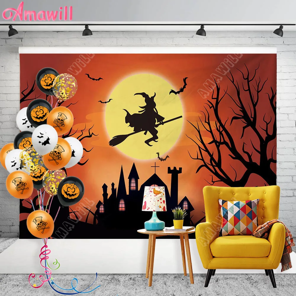 

Amawill Счастливый Хэллоуин Тыква Ведьма задний фон Ткань Гобелен Хэллоуин принадлежности страха