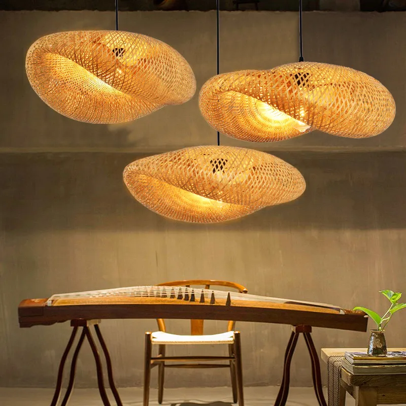 Современный подвесной светильник из бамбука ручной работы плетеный