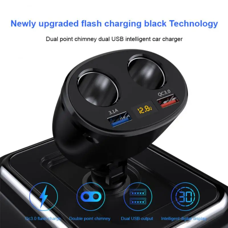 

Dual USB Fast Charge QC3.0+3.1A Multifunctional Car Charger Adapter One For Two Car Cigarette Lighter For Mobile Phones