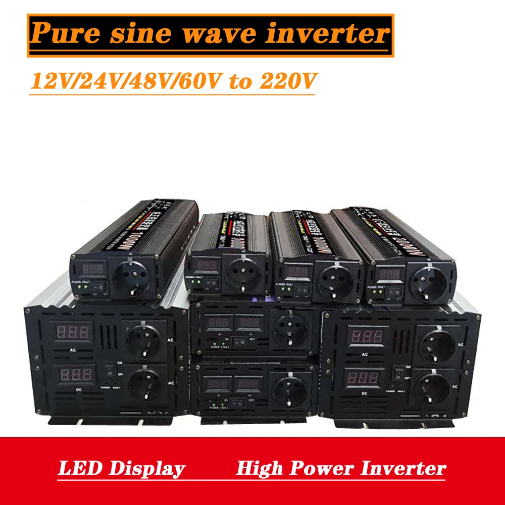 

LISM Pure Sine Wave Inverter 1000W 2000W 3000W DC to AC Converter 12V 24V 110V 220V 50HZ 60HZ Voltage Converter with LED Digital