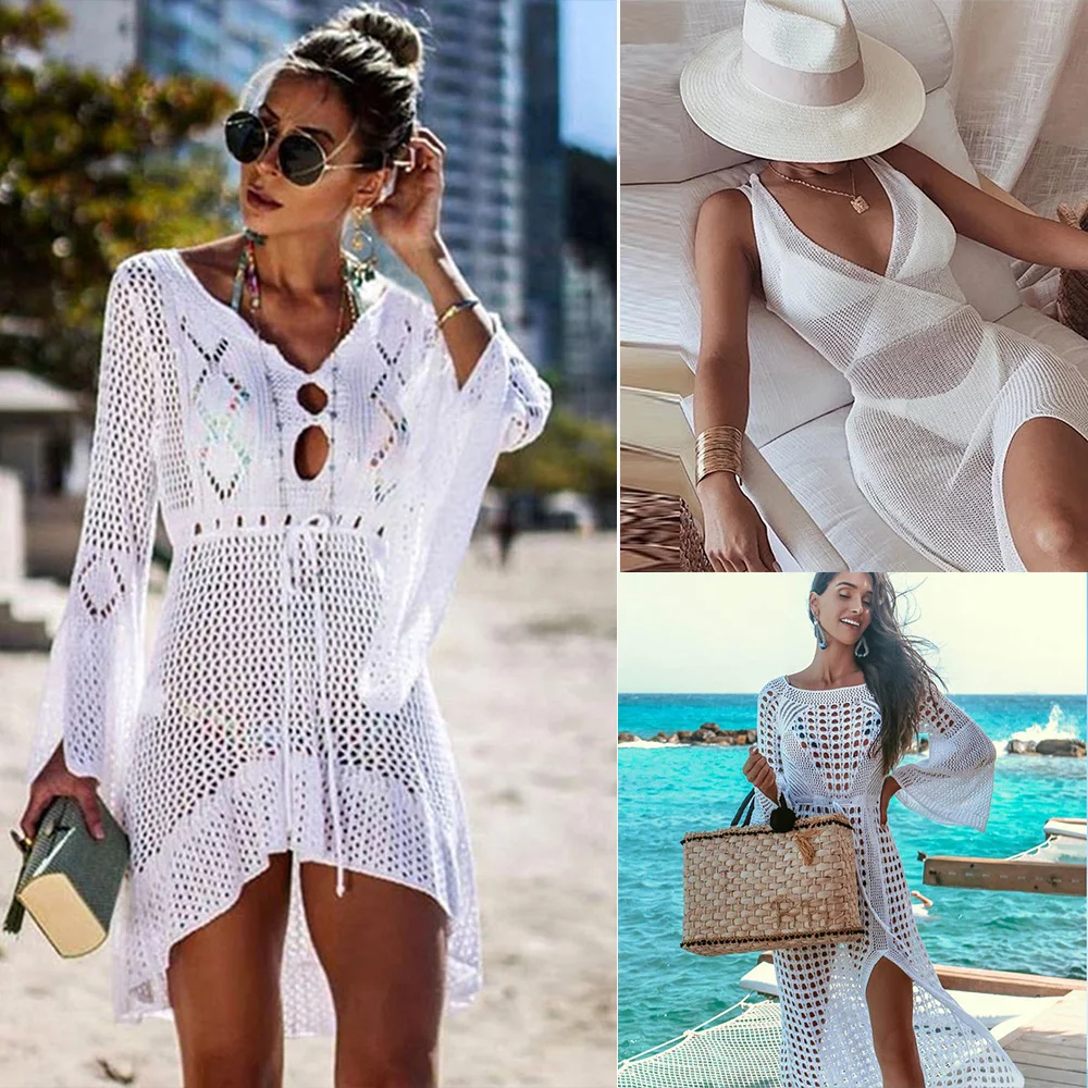 

Sexy Cover Up Bikini Women Swimsuit Cover-up Beach Bathing Suit Beach Wear Knitting Swimwear Mesh Beach Dress Tunic Robe