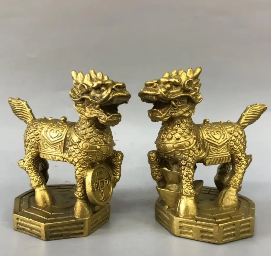 

Seiko brass recruit wealth Ingots copper money kirin Desktop Decoration crafts statue A pair