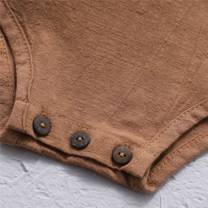 Красивый бренд льняные Комбинезоны для маленьких мальчиков Летний комбинезон с