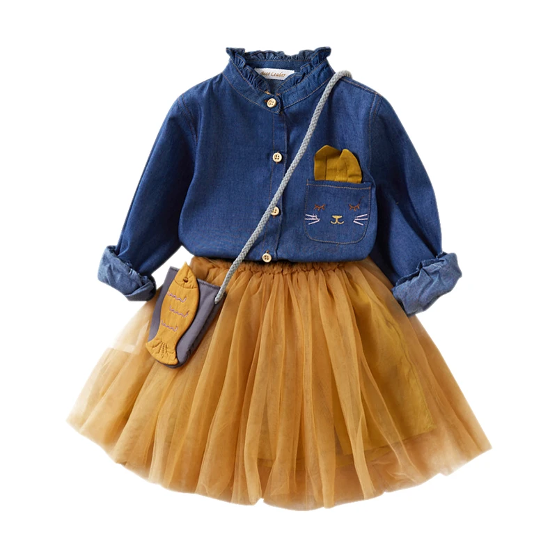 От 2 до 7 лет юбки в сеточку для девочек осенняя джинсовая рубашка с длинными