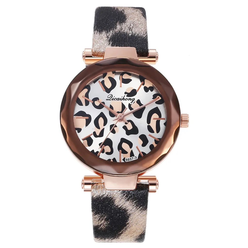 Модные женские часы унисекс Geneva с леопардовым принтом и кожаным ремешком Дамские