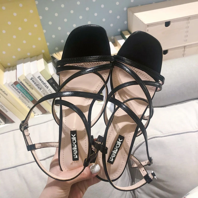 Wellwalk/женские босоножки на квадратном каблуке Летние кожаные вечерние туфли из