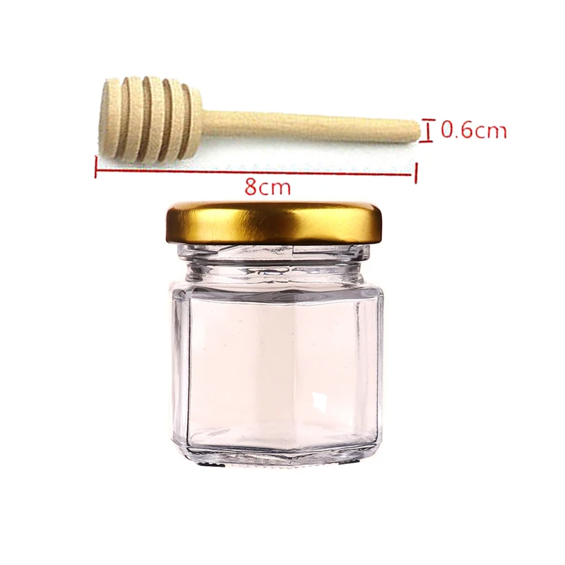 

X22 Hexagonal Mini Glass Honey Jar 45ml Capacity 1.5oz Honey Glass Jar With Metal Covers Honey Jars for Wedding Party Gifts