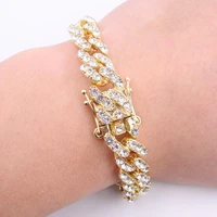 12mm miami cuban link chain iced out hip hop mens bracelets womens jewelry unisex gold silver color crystal rapper punk singer