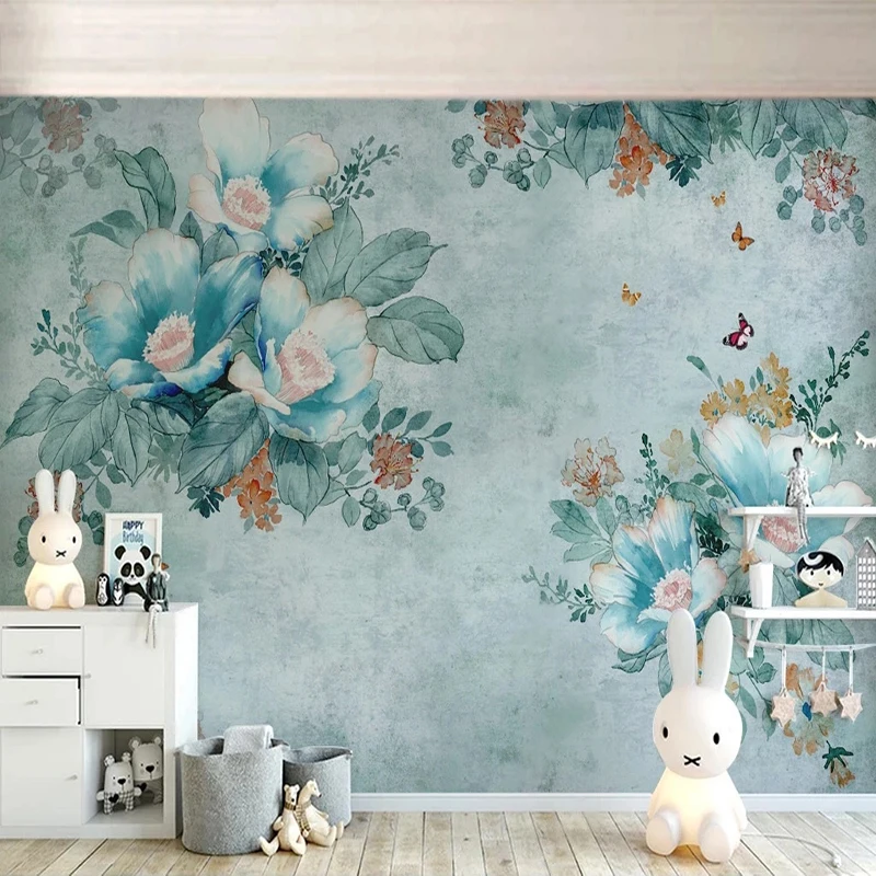 

Настенные обои ручной росписи в скандинавском пасторальном стиле с цветами бабочками в стиле ретро для гостиной фоновое украшение для стен...