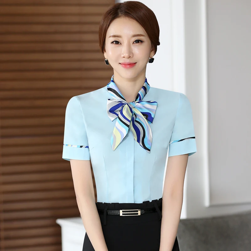 

Large Size 5XL Elegant Women Blouses Formal Office Lady Bow Tie Short Sleeve Shirts Fashion Slim Office Chiffon Business Tops