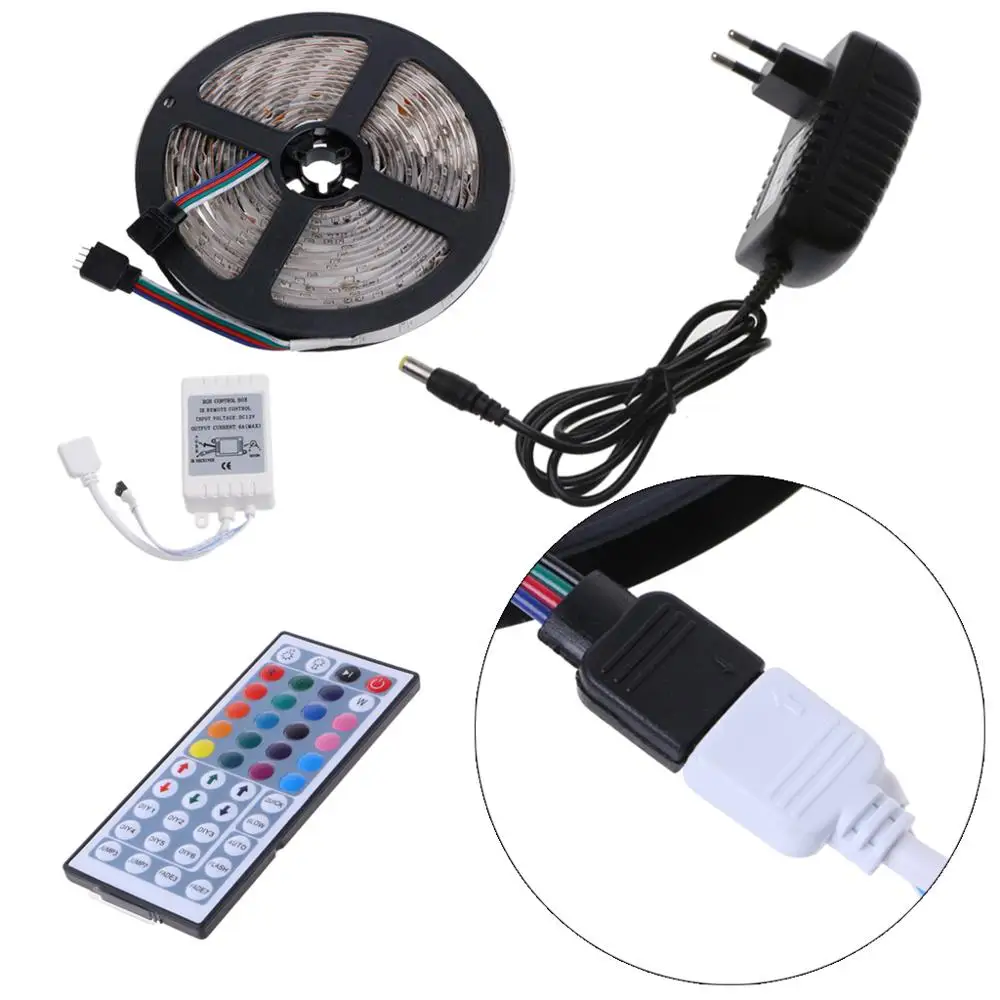 Многоцветный Водонепроницаемый 5 м 300 светодиодный 3528 SMD RGB светильник 44 клавишным