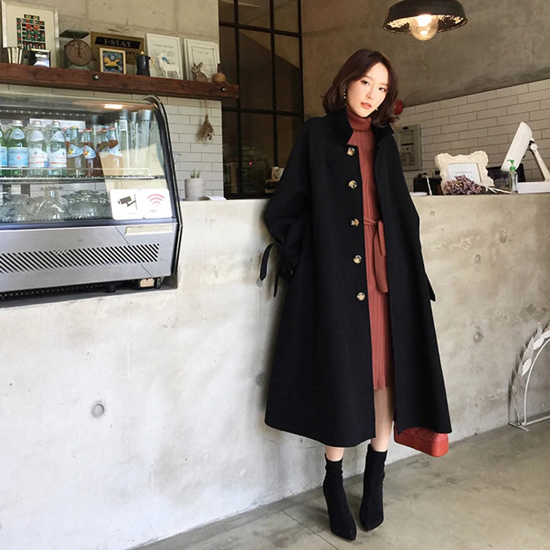 

Casual long Full Thick 2021 Fashion Female Woolen Coats Belt Pocket Belted Women Blend Coats Winter Women Long Coat clothing