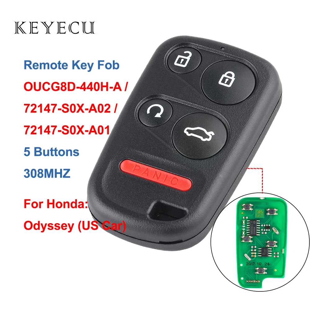 Keyecu дистанционный ключ брелок от машины 4 + 1 кнопки FSK 308 МГц для Honda Odyssey 2001 2002 2003 2004