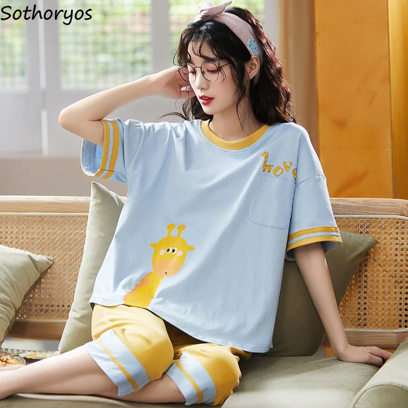 

Пижамный комплект Женский, хлопок, с коротким рукавом, с принтом в полоску и оборками, размера плюс, 3XL