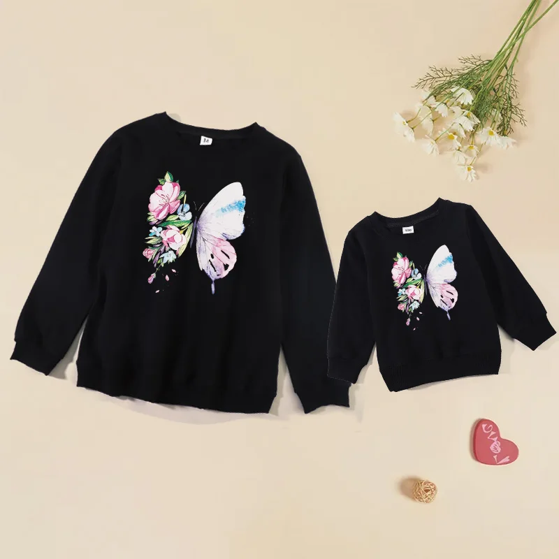 

Butterfly Mother Daughter Matching Sweaters Family Set Autumn Mom Mum Baby Mommy and Me Clothes Women Girls Cotton Sweatshirts