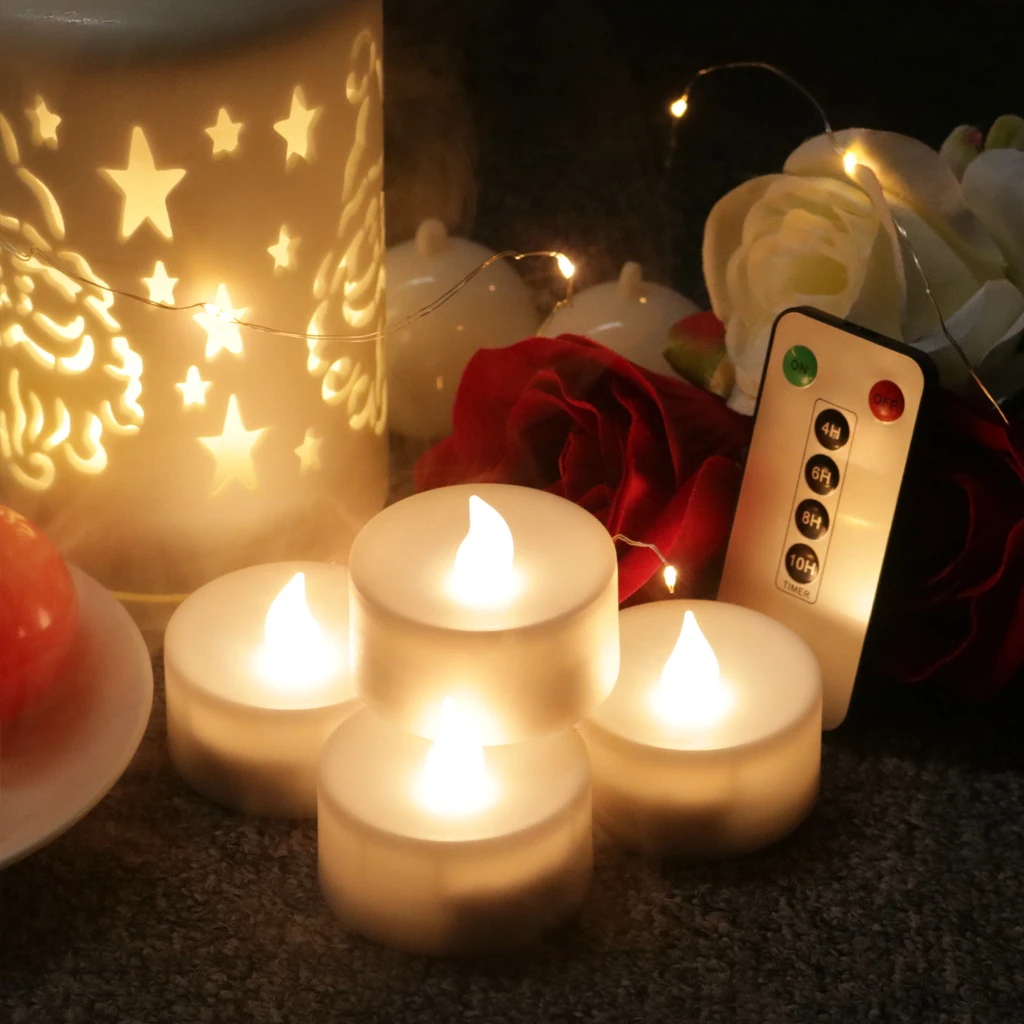 Романтическая светодиодный ная беспламенная свеча 12 шт. лампочка с дистанционным таймером декоративная для