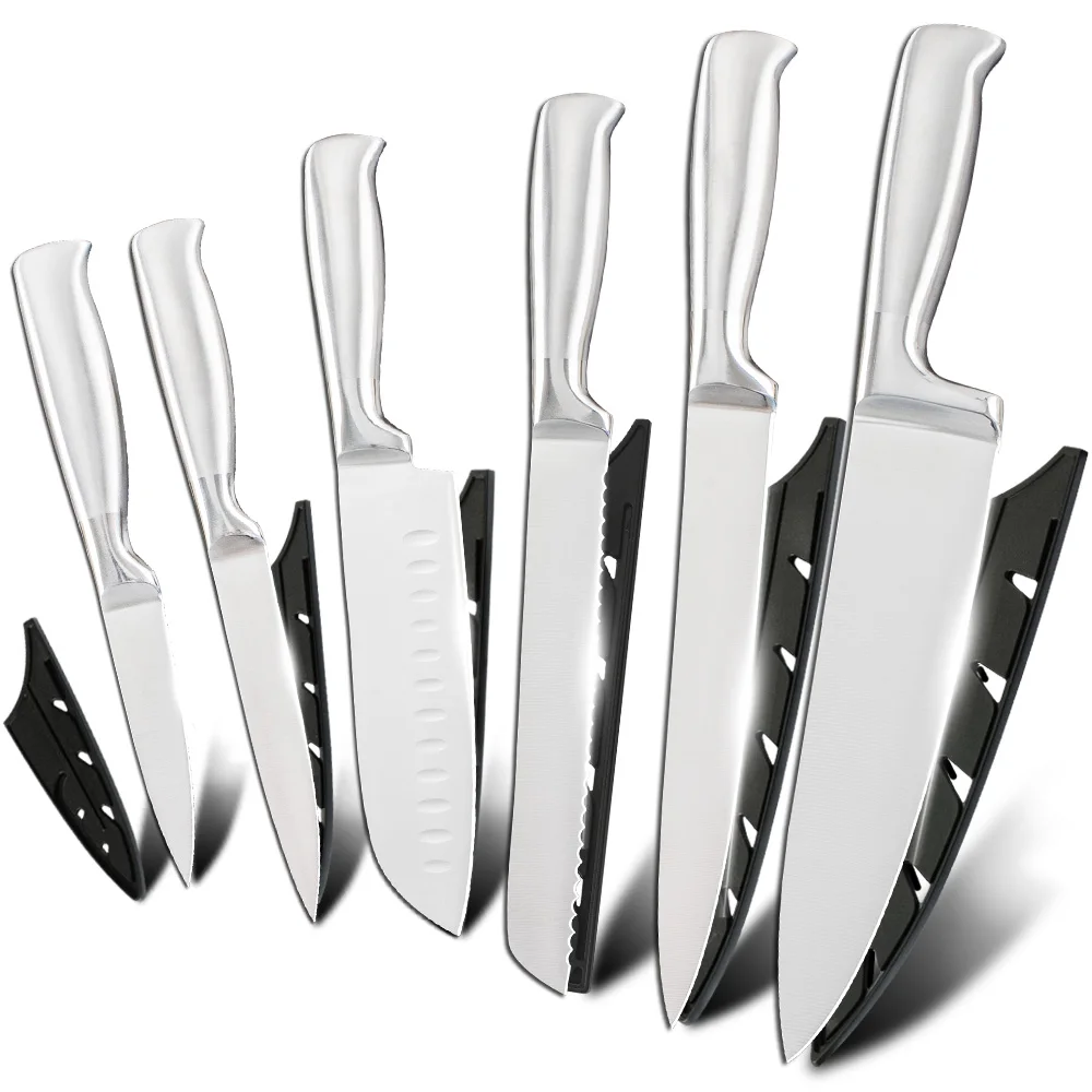 6 Pcs Knife Set Набор кухонных ножей из нержавеющей стали, кухонные аксессуары, держатели из нержавеющей стали, нож для очистки овощей, Santoku, нож для нарезки хлеба, шеф-повара - Цвет: 6 Pcs Knife Set