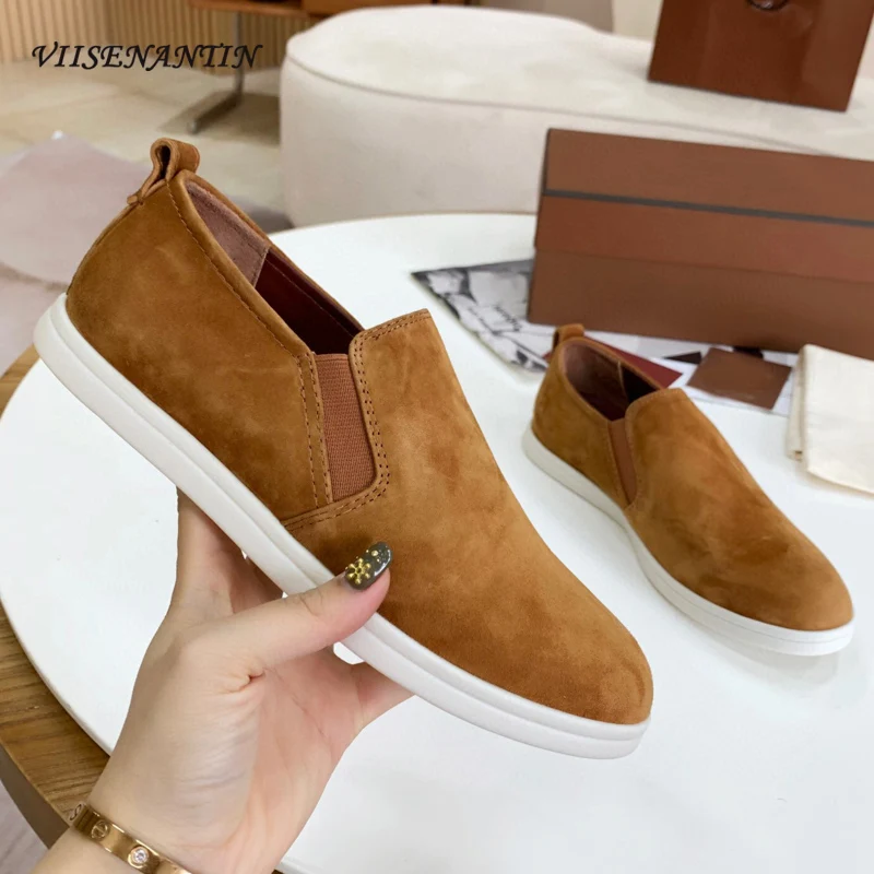 

British Style Fashion Sheepskin Frosted Peas Shoes Comfortable Flat Elastic Single Shoes Early Autumn Pedal Casual Loafers