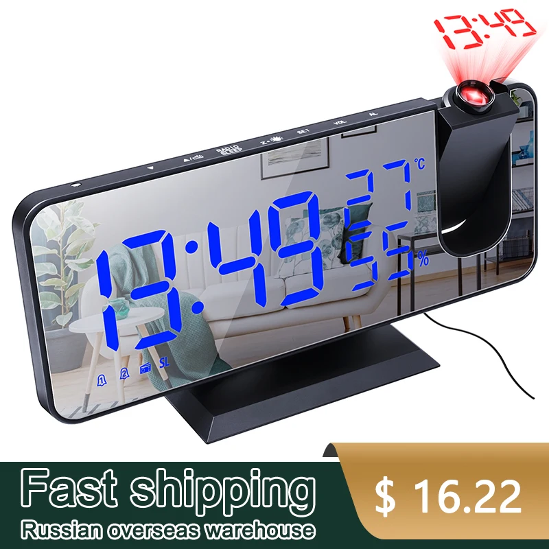 

3D Projection Alarm Clock Wall Clocks Digital Clock Hanging Watch Large Mirror LED Display Alarm Clock Auto Dimmer Thermometer