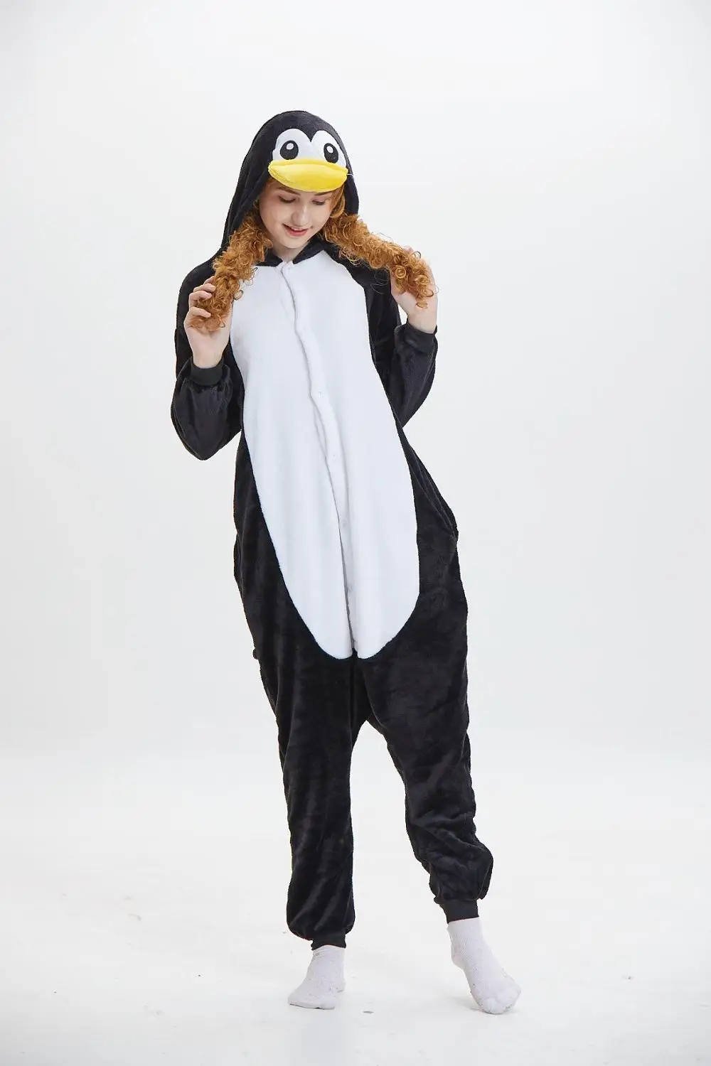 Kigurumi/черные пижамы для взрослых и детей с пингвином фланелевый костюм