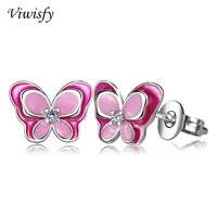 viwisfy cute butterfly crystal stud earrings vintage real 925 sterling silver for women vw21058