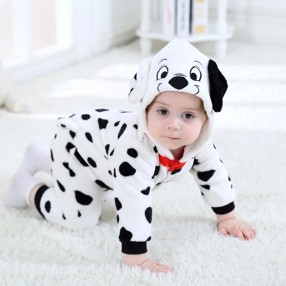 Umorden Baby Dalmatians Spotty Dog Costume Kigurumi Cartoon Animal Rompers Infant Toddler Jumpsuit Flannel Halloween Fancy Dress |