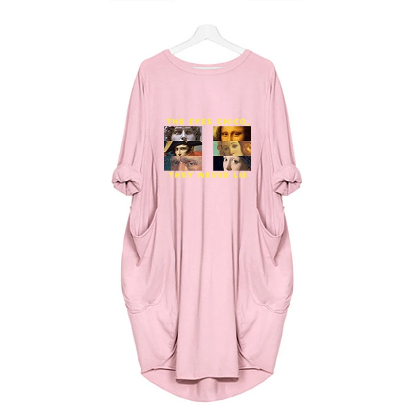 

Vintage Plus Size Woman Pijamas Loose Creativity Print Long Sleeve Pocket o Neck Autumn Party Pajamas Streetwear Home Clothes