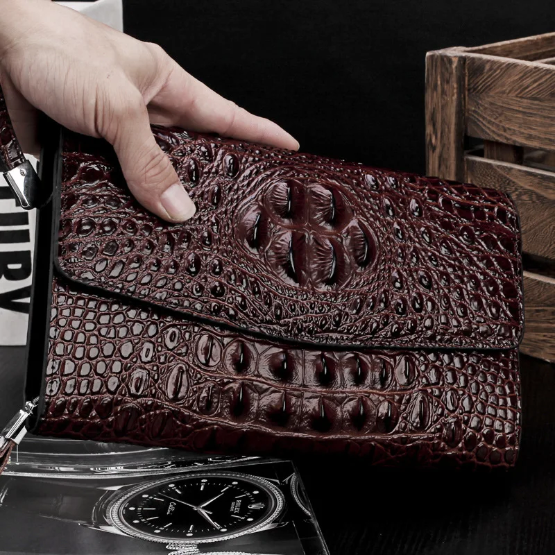 Модная деловая сумка Мужская Длинная кожаная клатч на молнии конверт с тиснением