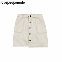 pleated skirt summer casual denim a line buttons pink high waist skirt women chic korean fashion black mini skirts womens n310