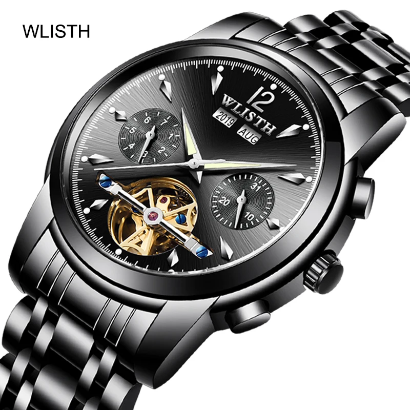 

WLISTH brand new fashion luminous steel belt waterproof watch flywheel automatic mechanical watch men mens watch wristwatch