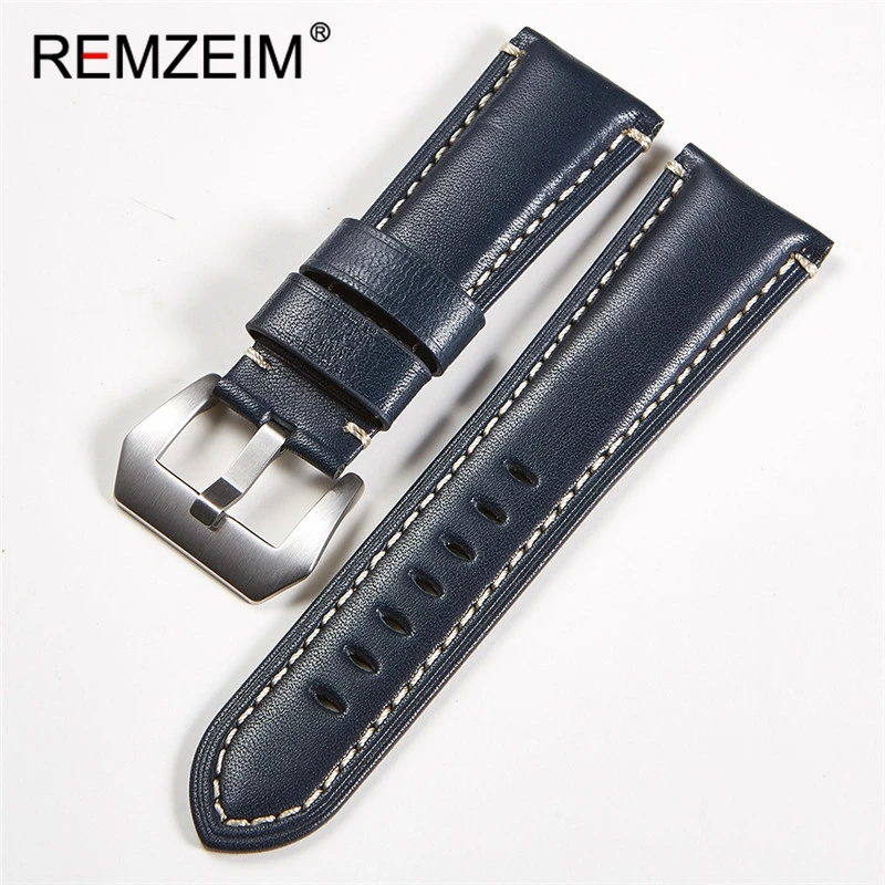 

REMZEIM New Italian oil wax leather Watch Band Brown black blue Watchband Strap 20 22 24 26mm Watch Accessories Bracelet