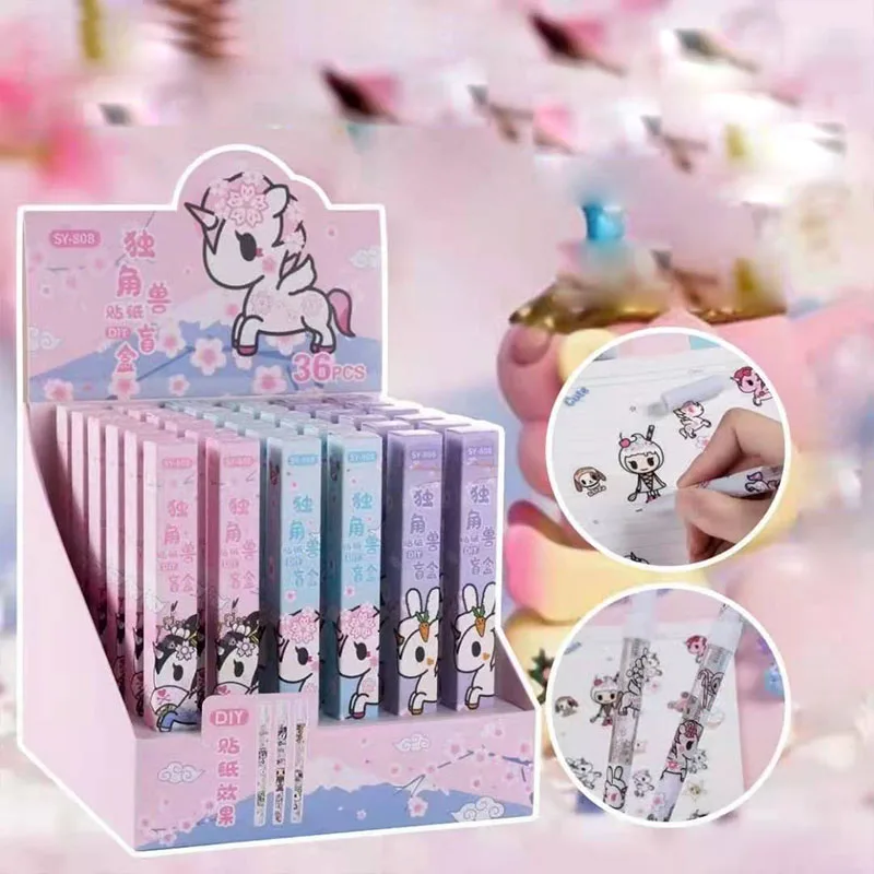 

Гелевая ручка с единорогом, 36 шт./лот, кавайная шторка, 0,5 мм, нейтральные ручки для письма, офисные и школьные принадлежности, канцелярские п...