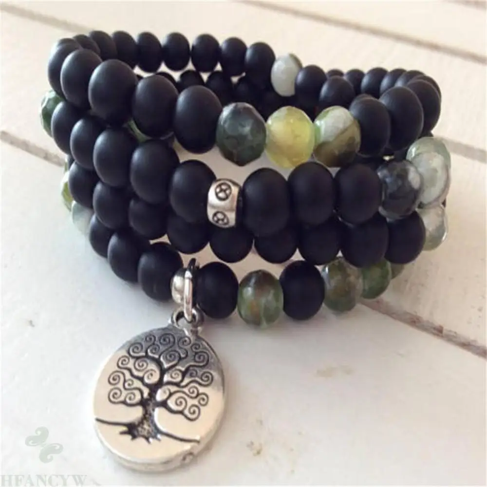 

6mm Black Matte Indian Agate 108 Bead Mala Bracelet Yoga Healing Classic Buddhism Meditation Pray