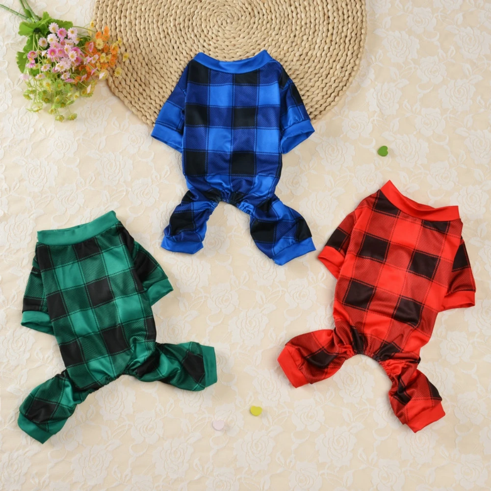 

Plaid Dog Pajamas Soft Pet Jumpsuits Clothes Small Puppy Coat Outfits Cats Clothing Autume Winter Small Dogs Homewear Apparel