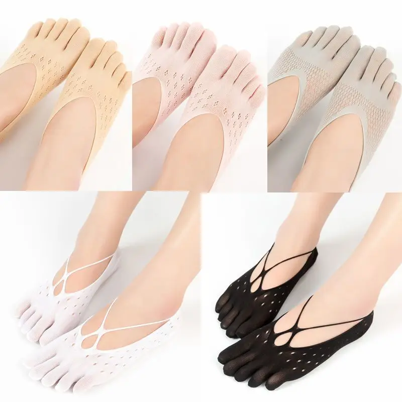 

New Summer Ultra-thin Ladies Mesh Breathable Invisible Shallow Mouth Silicone Cotton Five-finger Socks Boat Socks Thin Belt Sexy