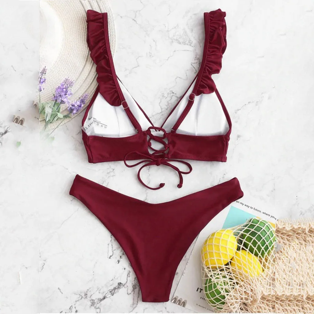 

SAGACE Swimwear Women Sexy High Cut V Neck Two Pieces Swimsuit Summer Brazilian Bikini Female Beachwear ropa mujer New